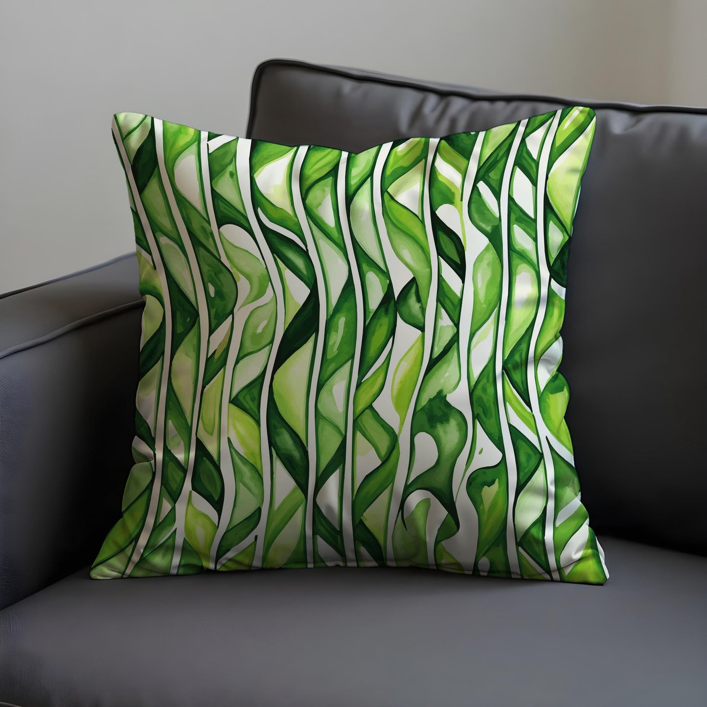 Tropical Green Leaves Cushion Cover, Watercolor Jungle Stripes Pillow Case