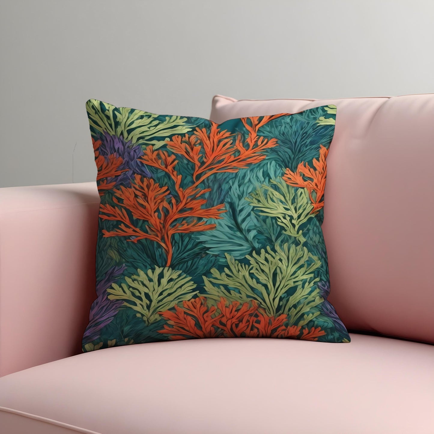 Tropical Coral Reef Cushion Cover, Ocean Botanical Print Pillow Case