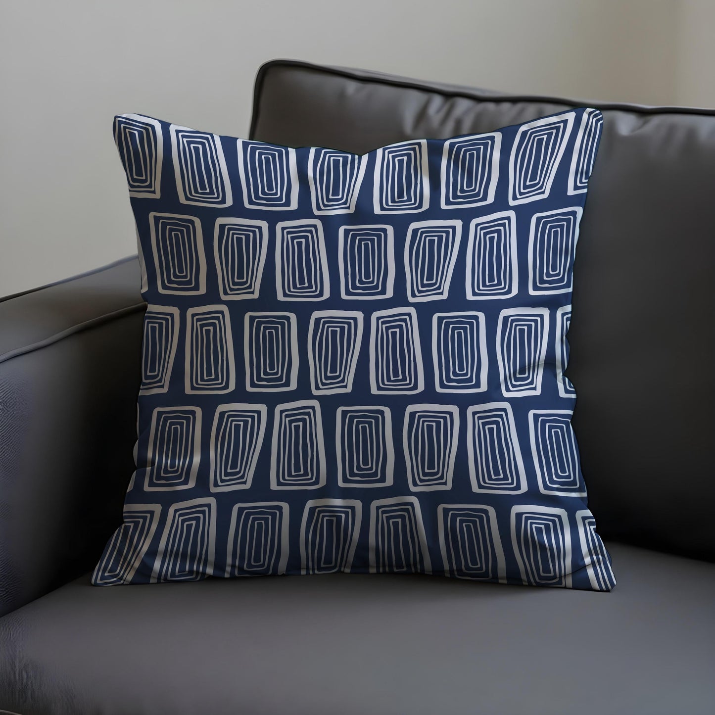 Navy Blue Abstract Cushion Cover, Rectangle Pattern Pillow Case