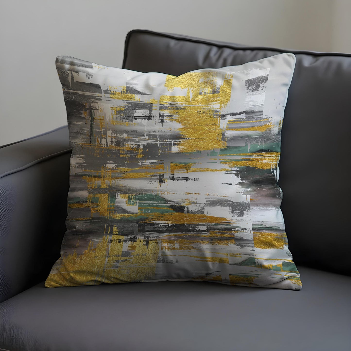 Mustard & Grey Abstract Cushion Cover, Modern Throw Pillow Cover