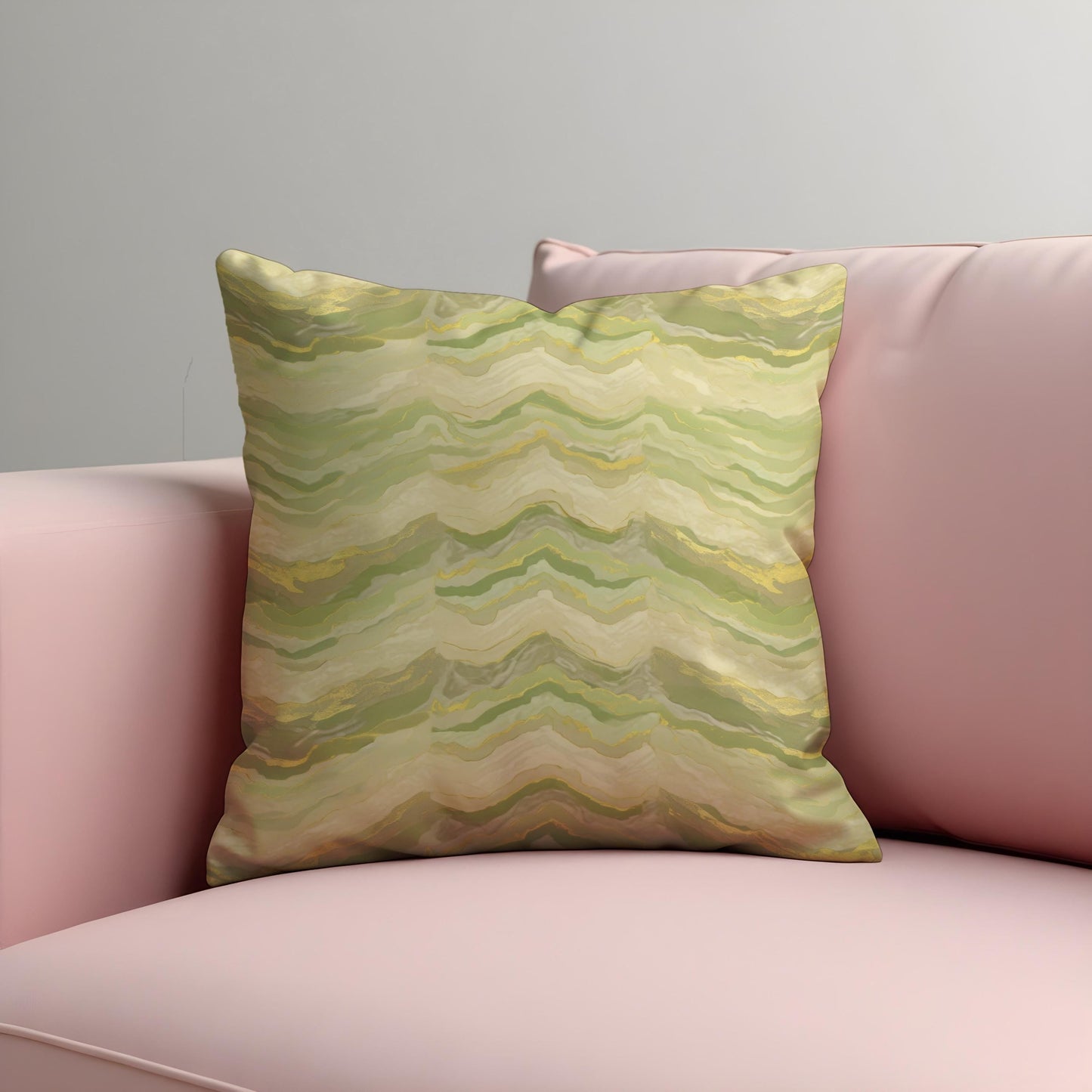 Earthy Wave Cushion Cover, Abstract Green & Beige Pillowcase