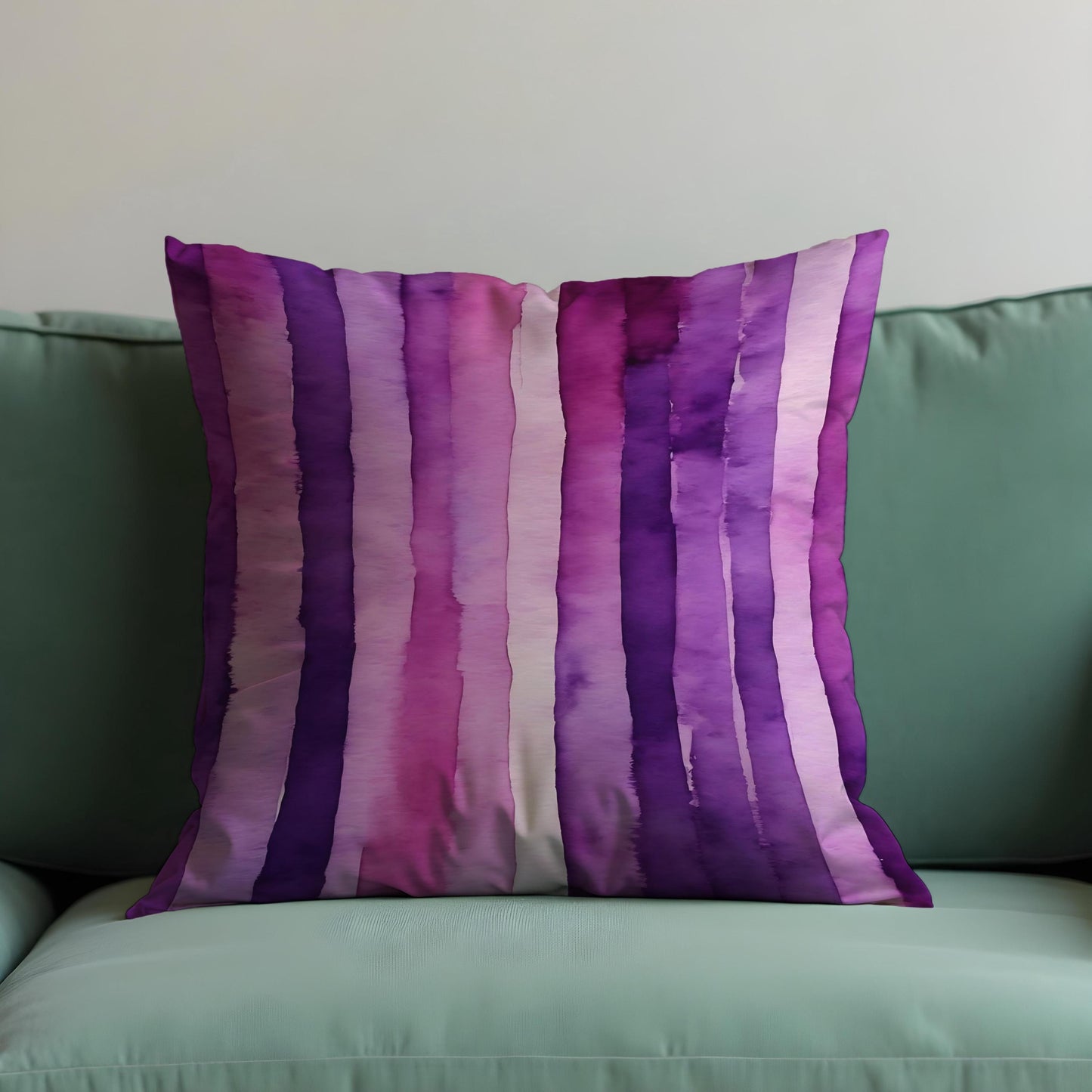 Purple Watercolor Stripe Cushion Cover, Modern Pink & Violet Throw Pillow Case