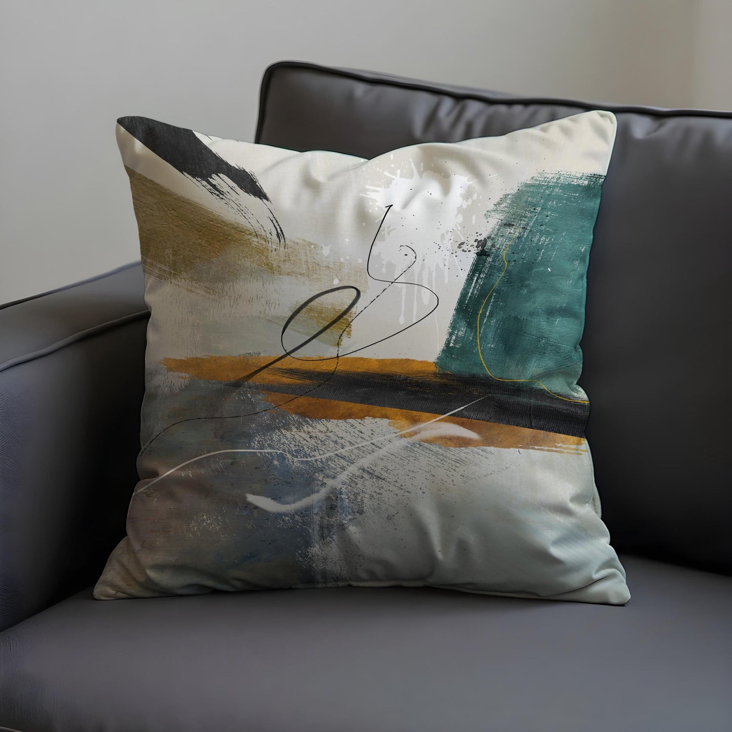 Contemporary Abstract Cushion Cover, Teal Brushstroke Pillow Case