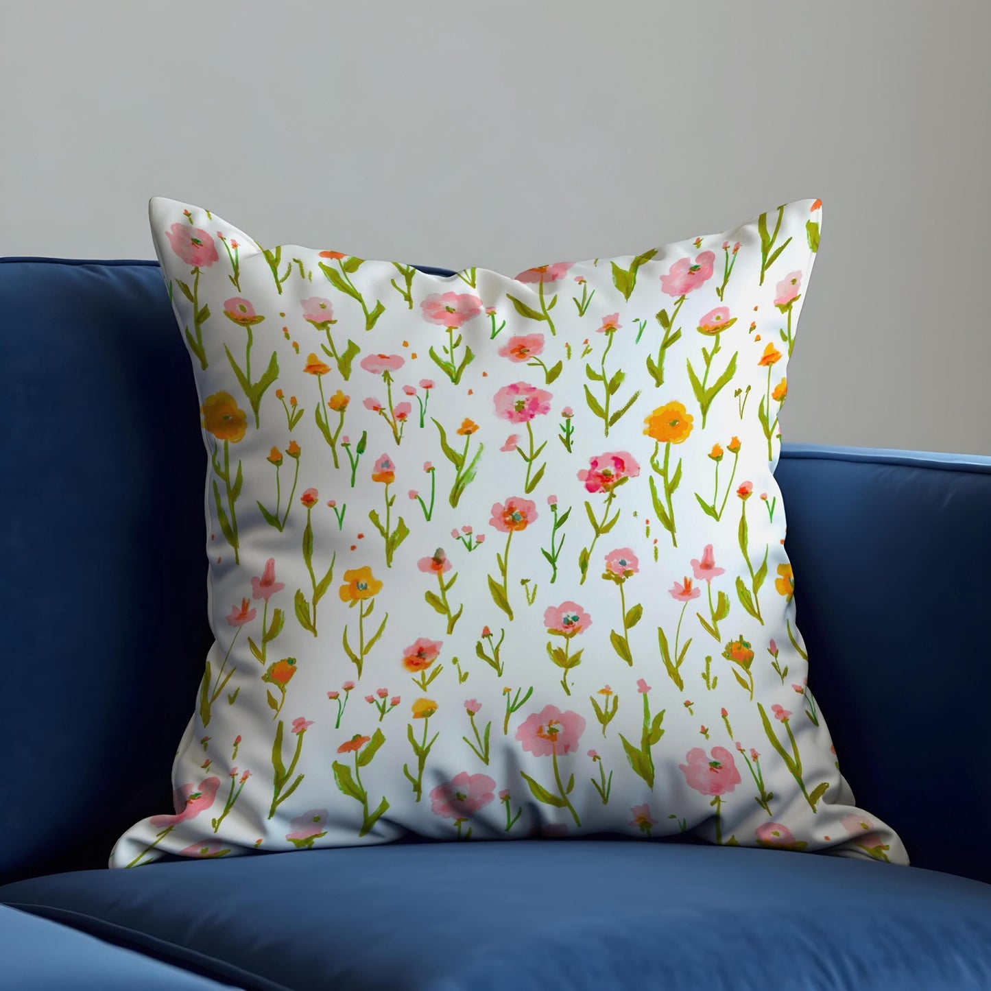 Spring Wildflower Cushion Cover, Painted Style Floral Pillow Case