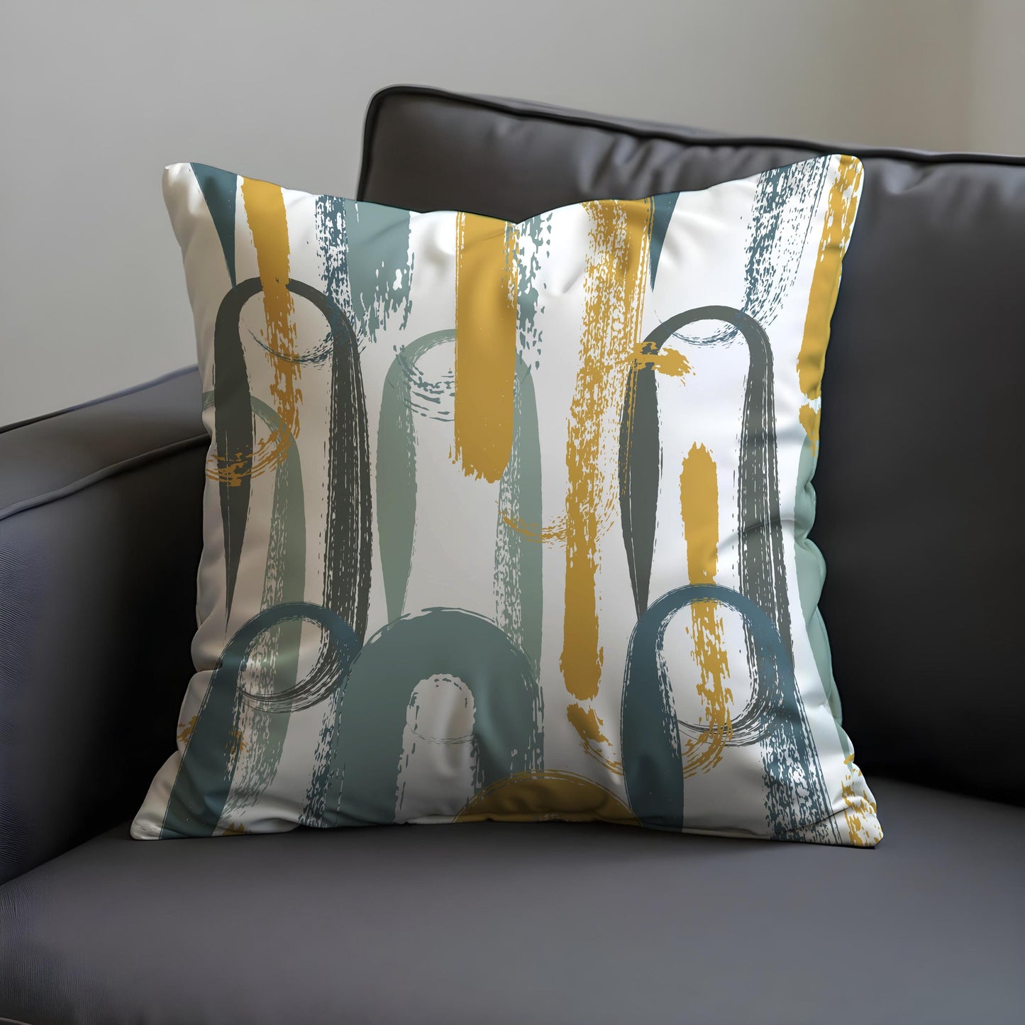 Modern Brushstroke Cushion Cover, Mustard & Teal Abstract Pillow Cover