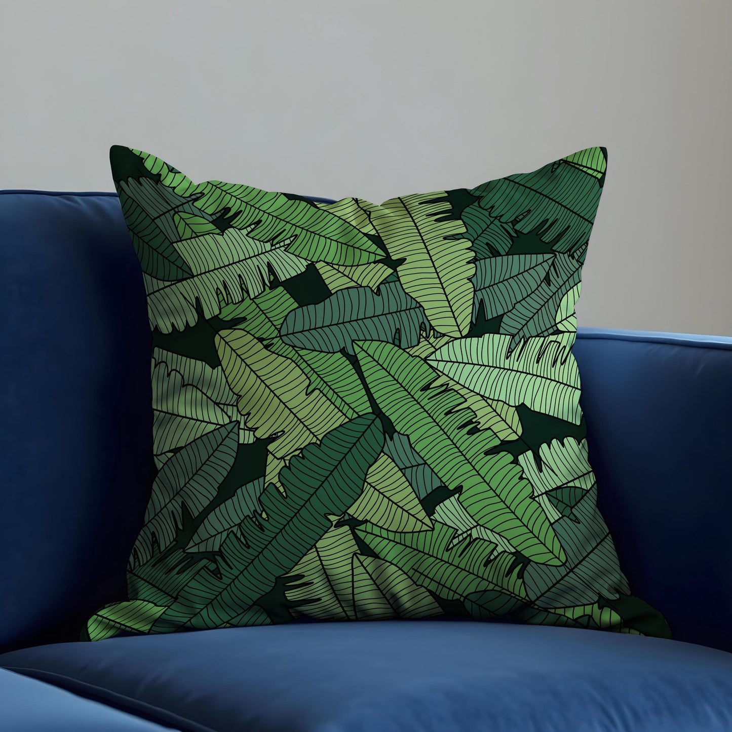 Tropical Banana Leaf Cushion Cover, Bold Green Jungle Pillow Cover