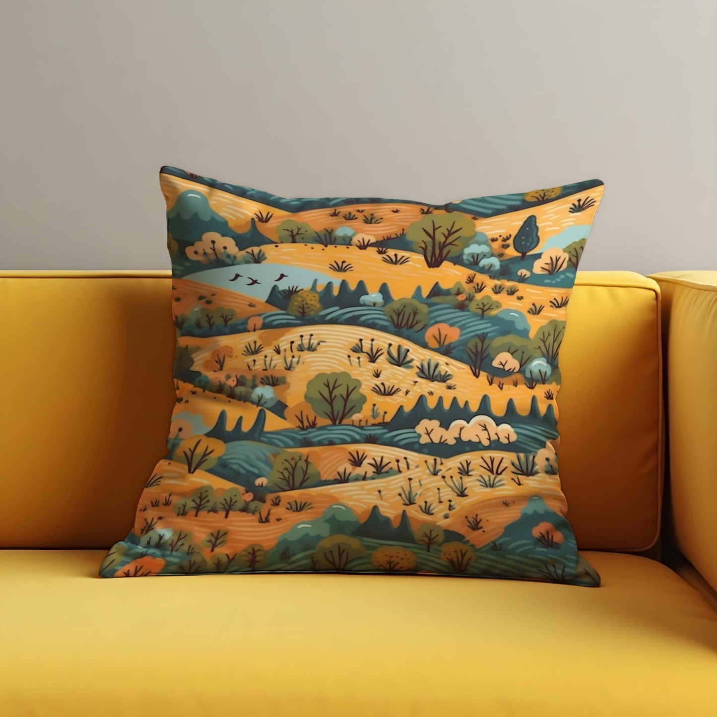 Whimsical Countryside Cushion Cover, Autumn Landscape Pillow Case