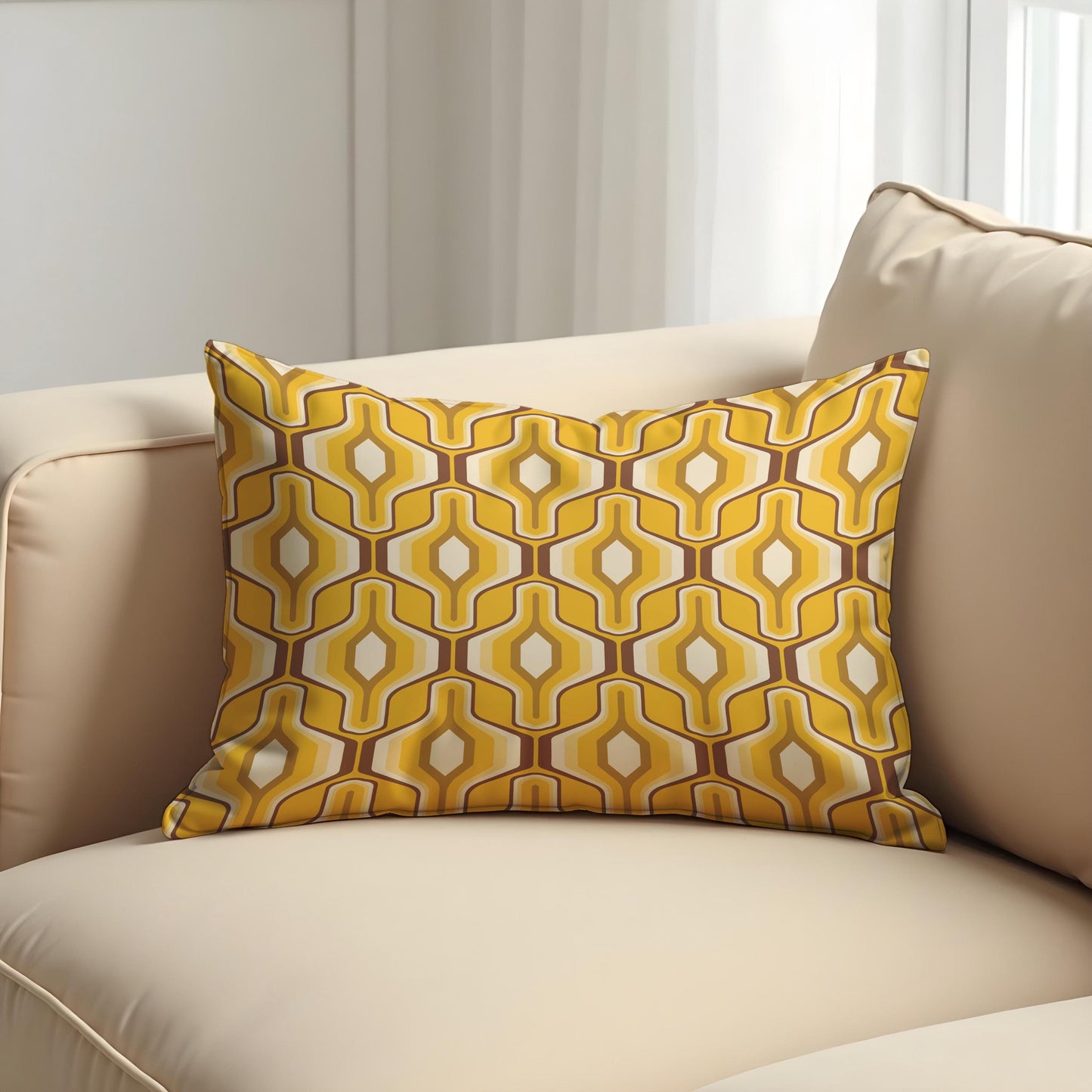Retro Cushion Cover, 70s Mid Century Modern Hexagon Pillow Case