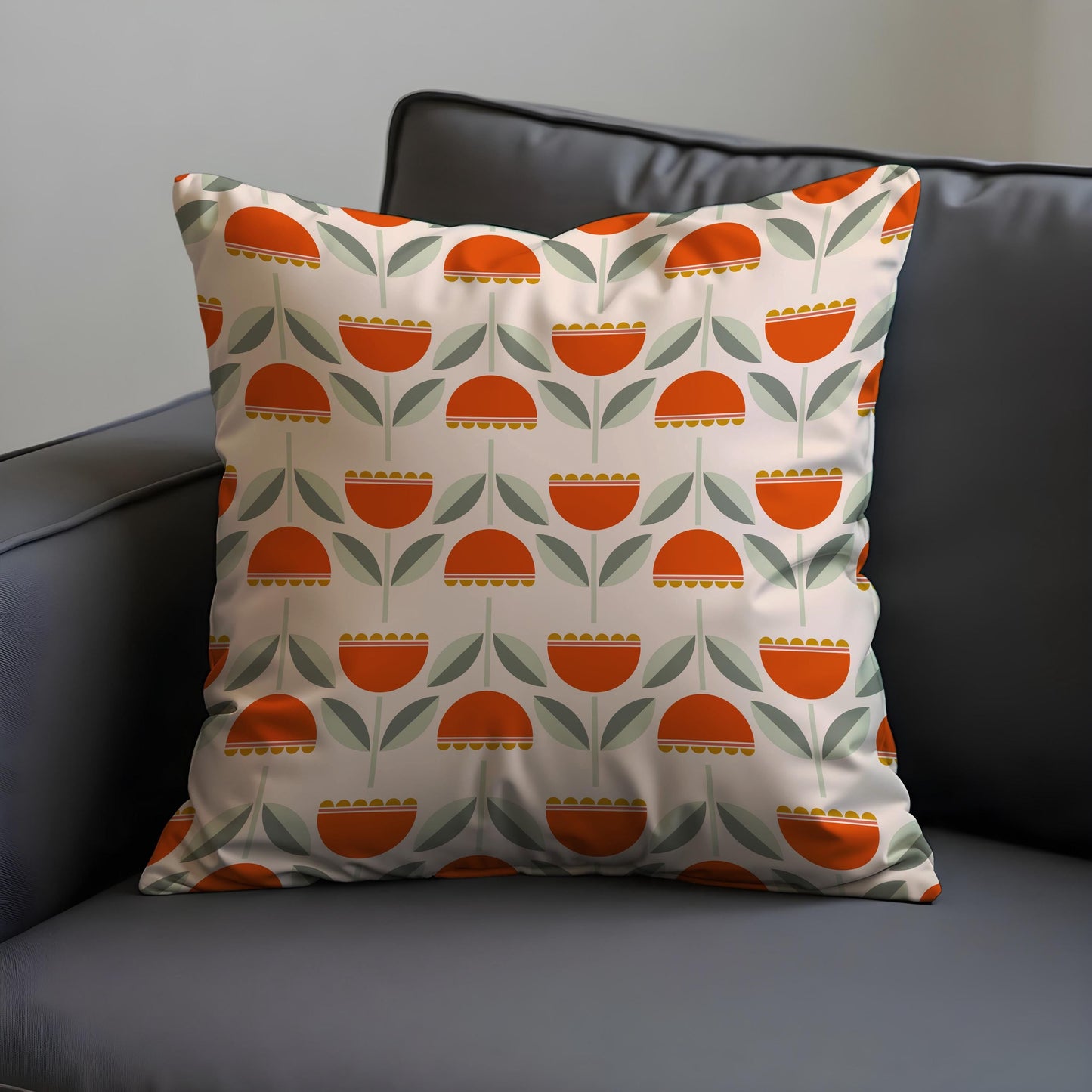 Retro Tulip Flower Cushion Cover, Scandinavian Floral Pillow Cover