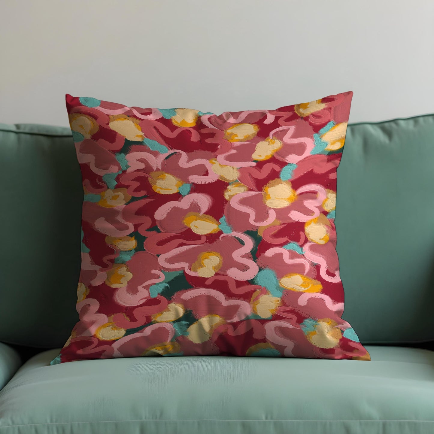 Bold Painted Floral Cushion Cover, Expressive Brushstroke Pillowcase