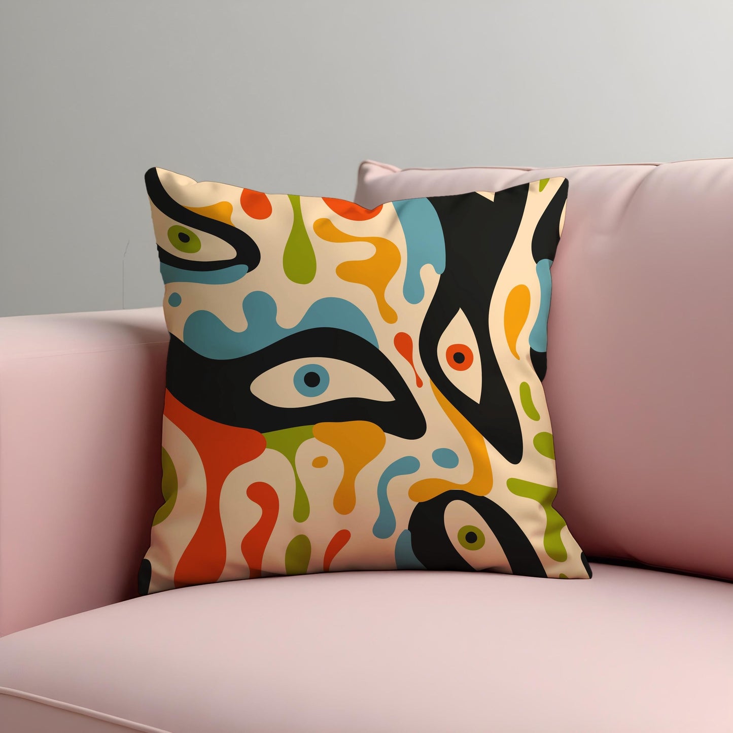Psychedelic Eye Art Cushion Cover, Colorful Abstract Face Pillow Cover