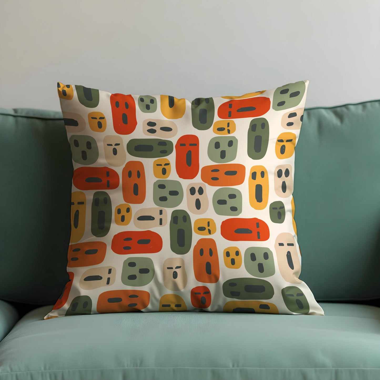 Colorful Faces Cushion Cover, Quirky Abstract Print Pillow Case