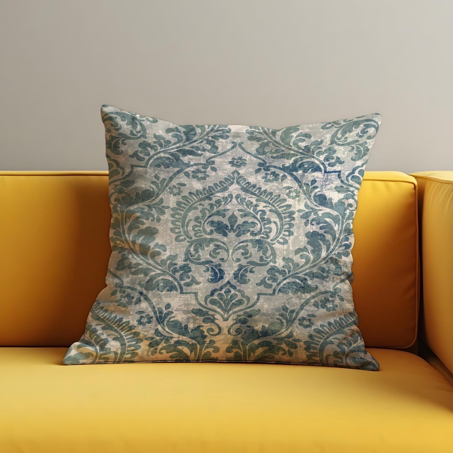 Blue Damask Cushion Cover, Classic Ornamental Throw Pillow Cover
