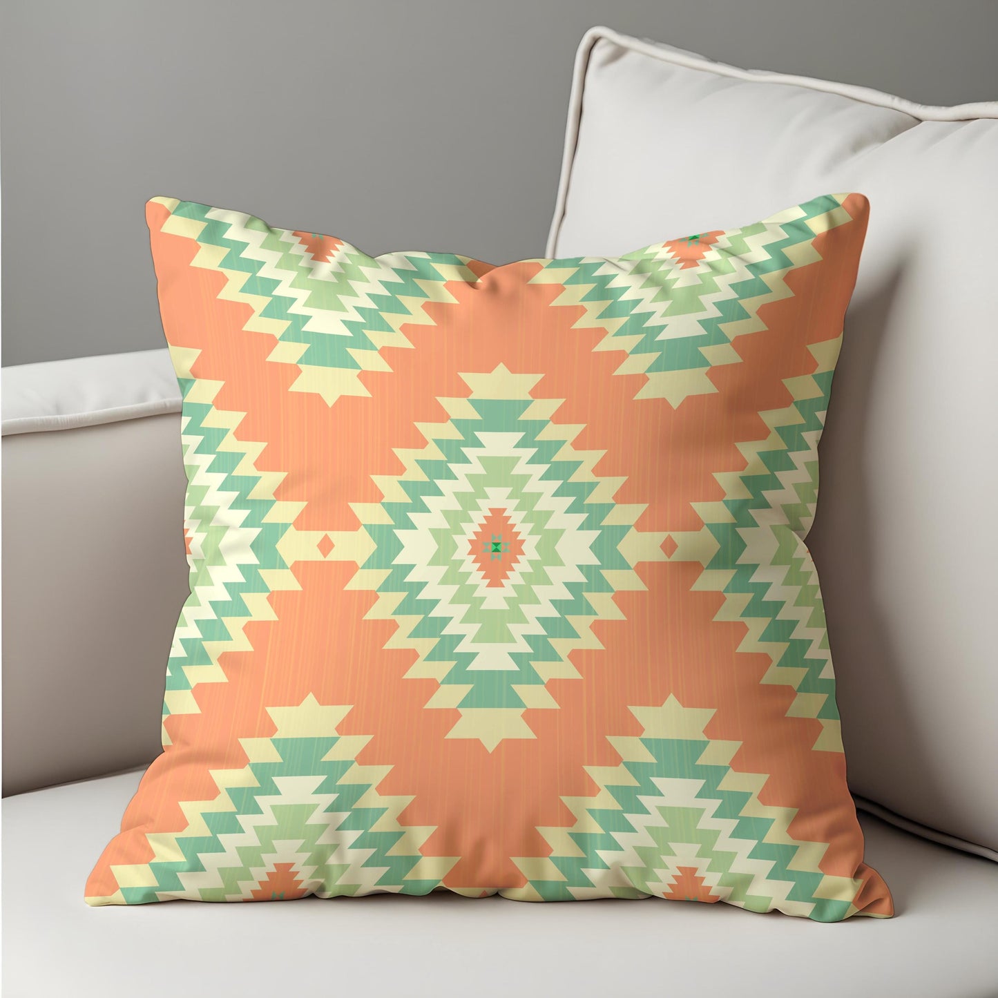 Southwestern Aztec Cushion Cover, Peach & Mint Tribal Throw Pillow Cover