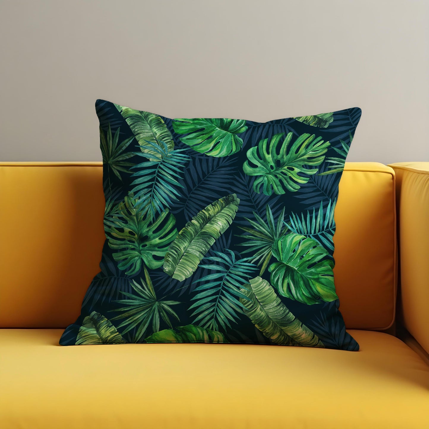Tropical Leaf Cushion Cover, Dark Green Jungle Monstera Pillow Case