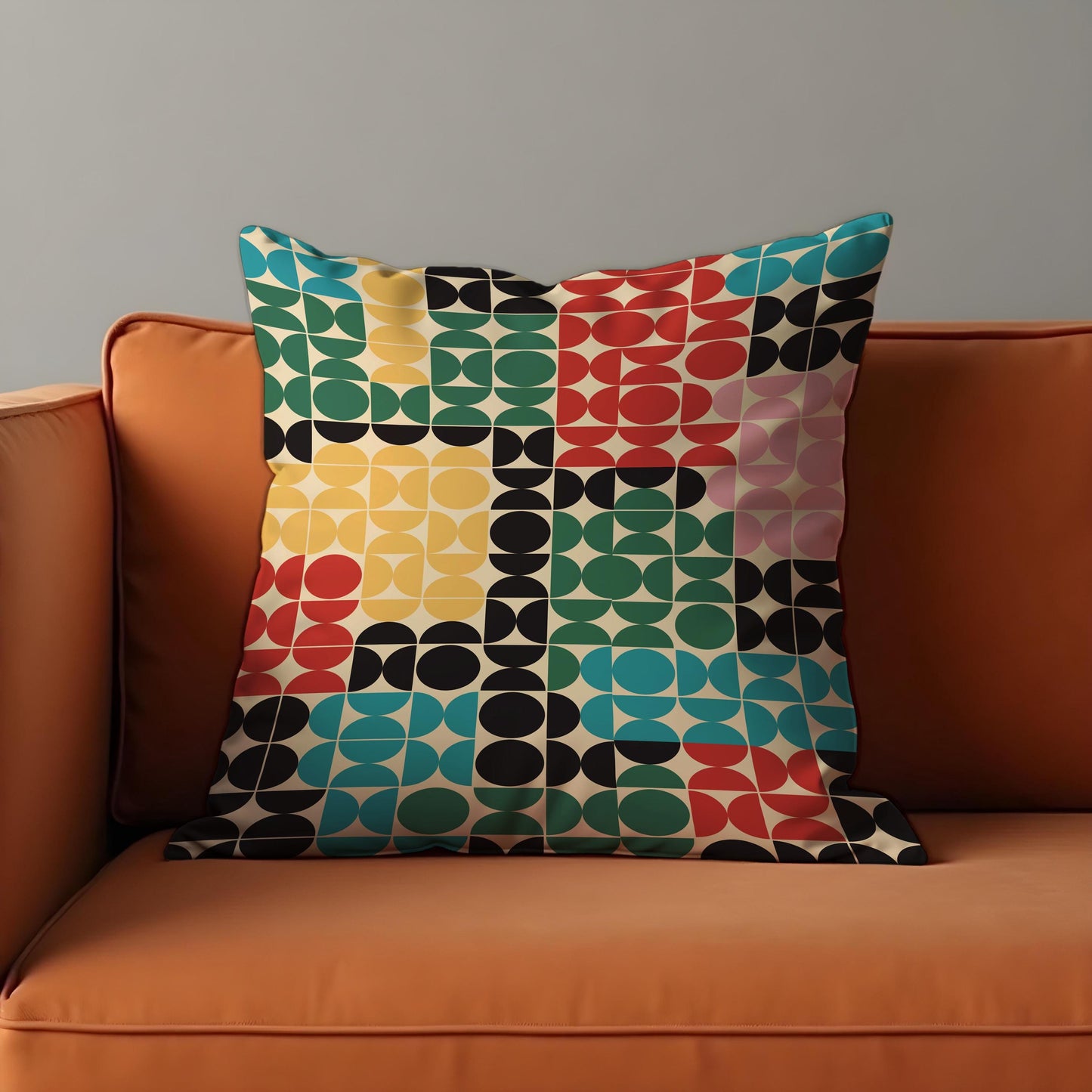 Retro Geometric Cushion Cover, Color Block Modern Mid Century Pillow Cover
