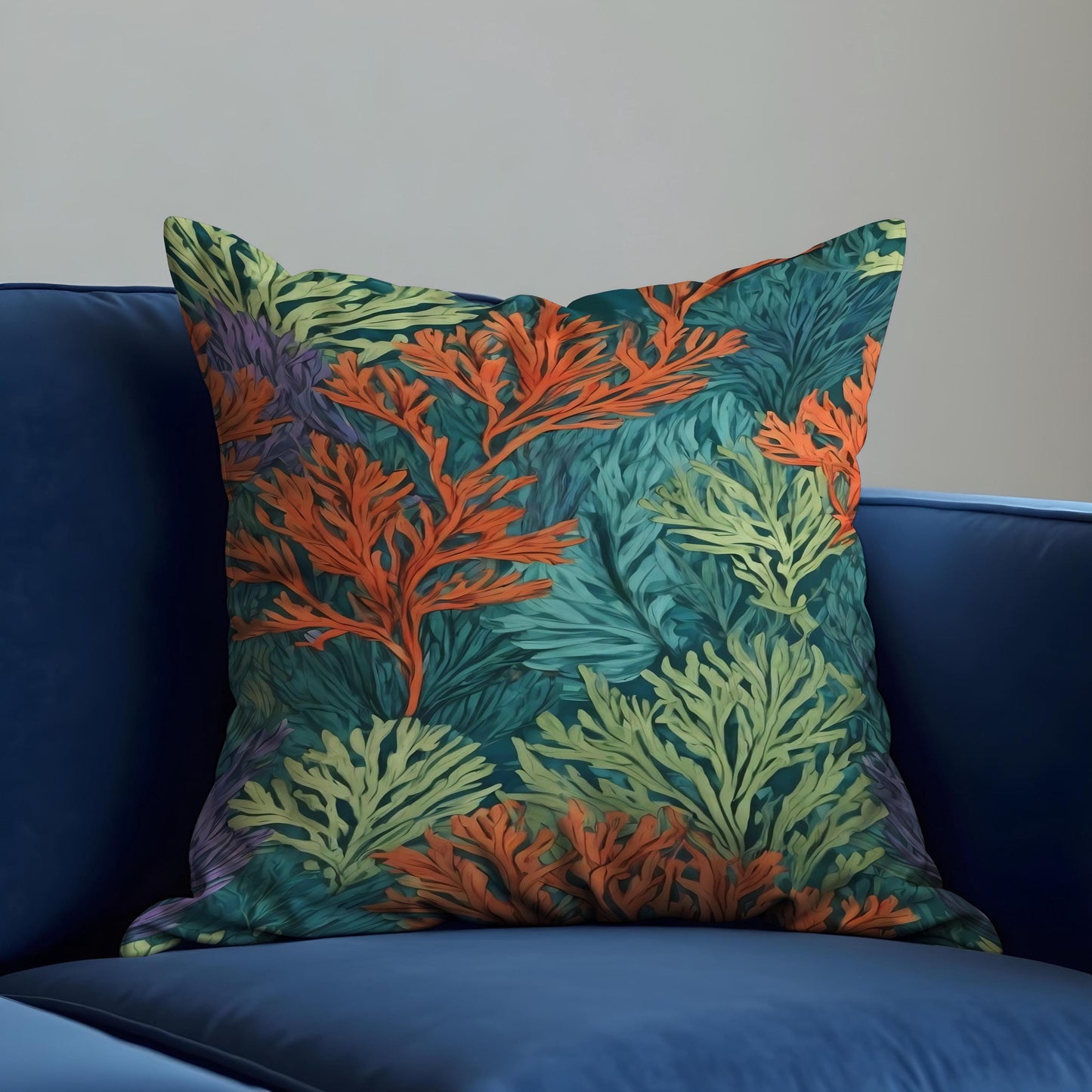 Tropical Coral Reef Cushion Cover, Ocean Botanical Print Pillow Case