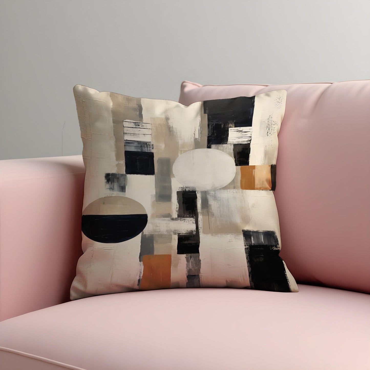 Modern Abstract Geometric Cushion Cover, Black & Terracotta Blocks Pillow Case