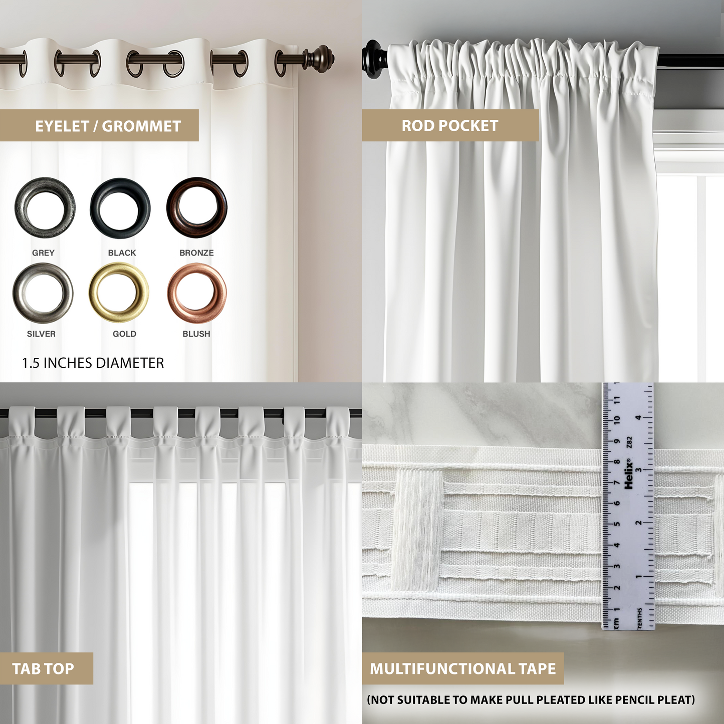Modern Abstract Curtains, Bold Geometric Shape Drapes, Black & Beige