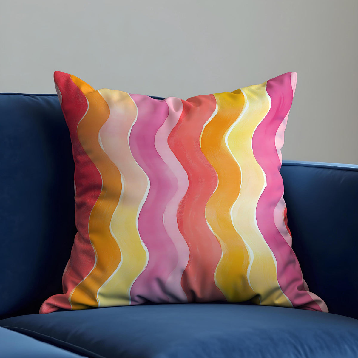 Retro Wavy Cushion Cover, Colorful Wave Pillow Case