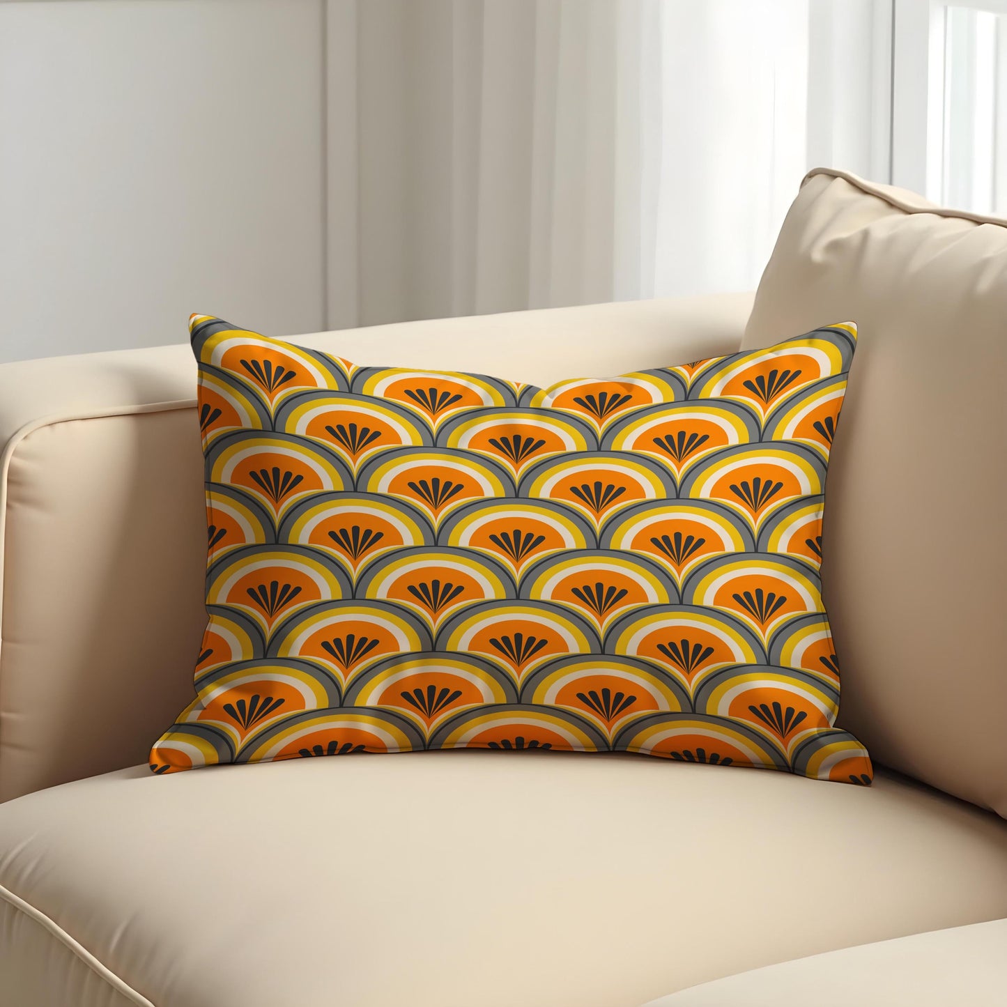 Retro Geometric Cushion Cover, Art Deco Throw Pillow Cover