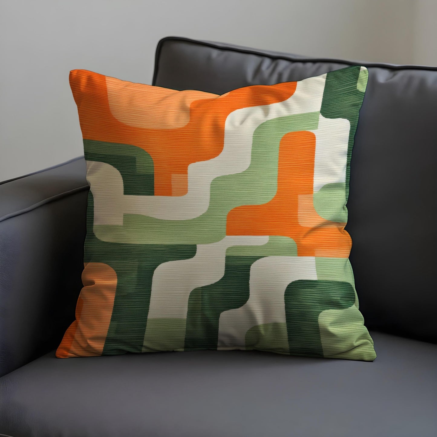 Retro Geometric Cushion Cover, Orange Abstract Wave Pattern Pillow Case