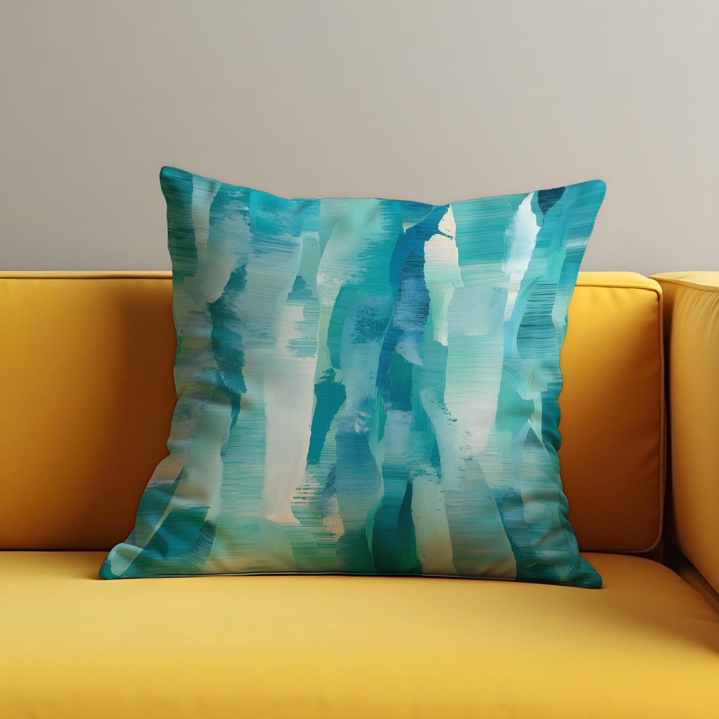 Teal Abstract Brushstroke Cushion Cover, Aqua Blue Modern Pillow Cover