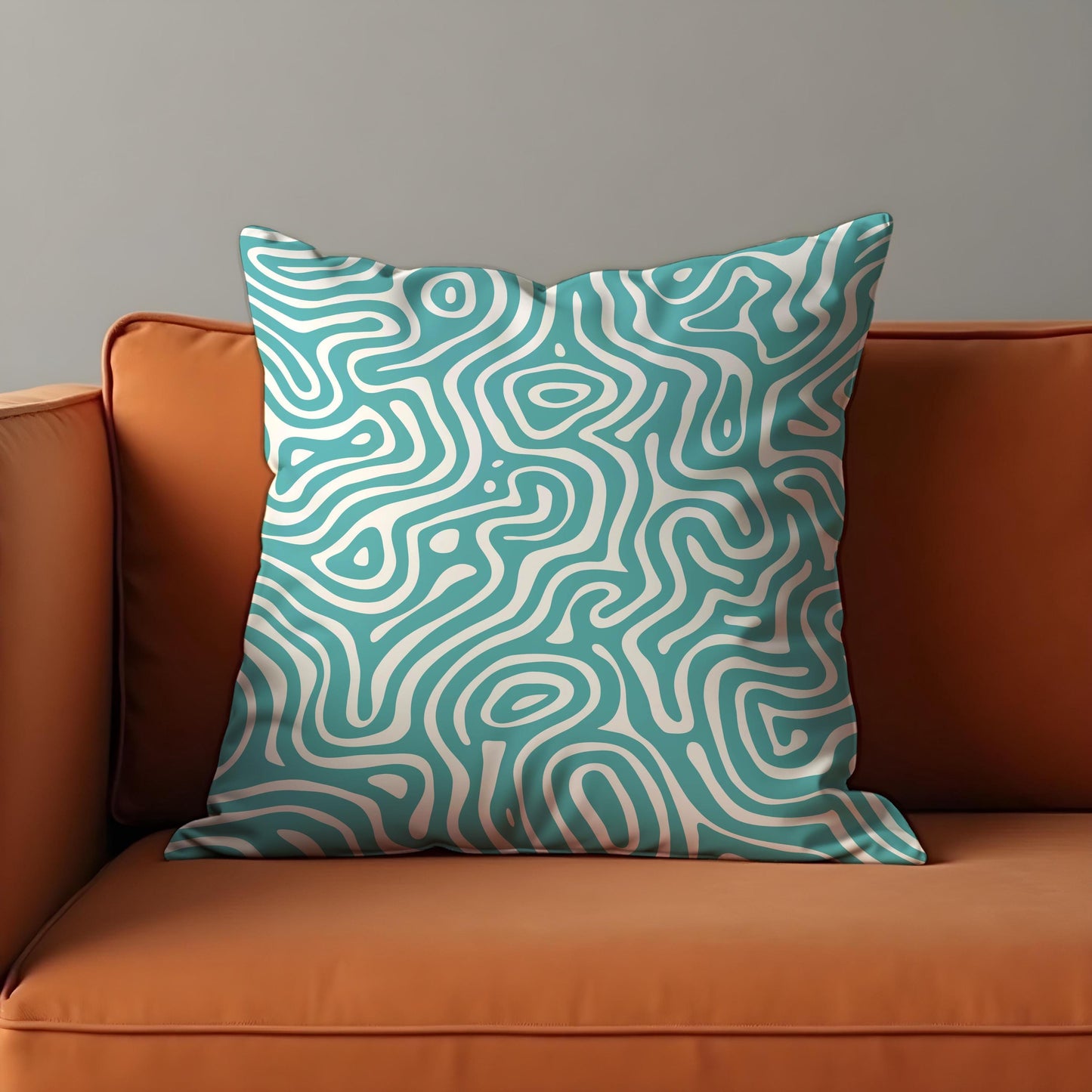 Abstract Swirl Cushion Cover, Teal Fluid Line Pattern Pillow Case