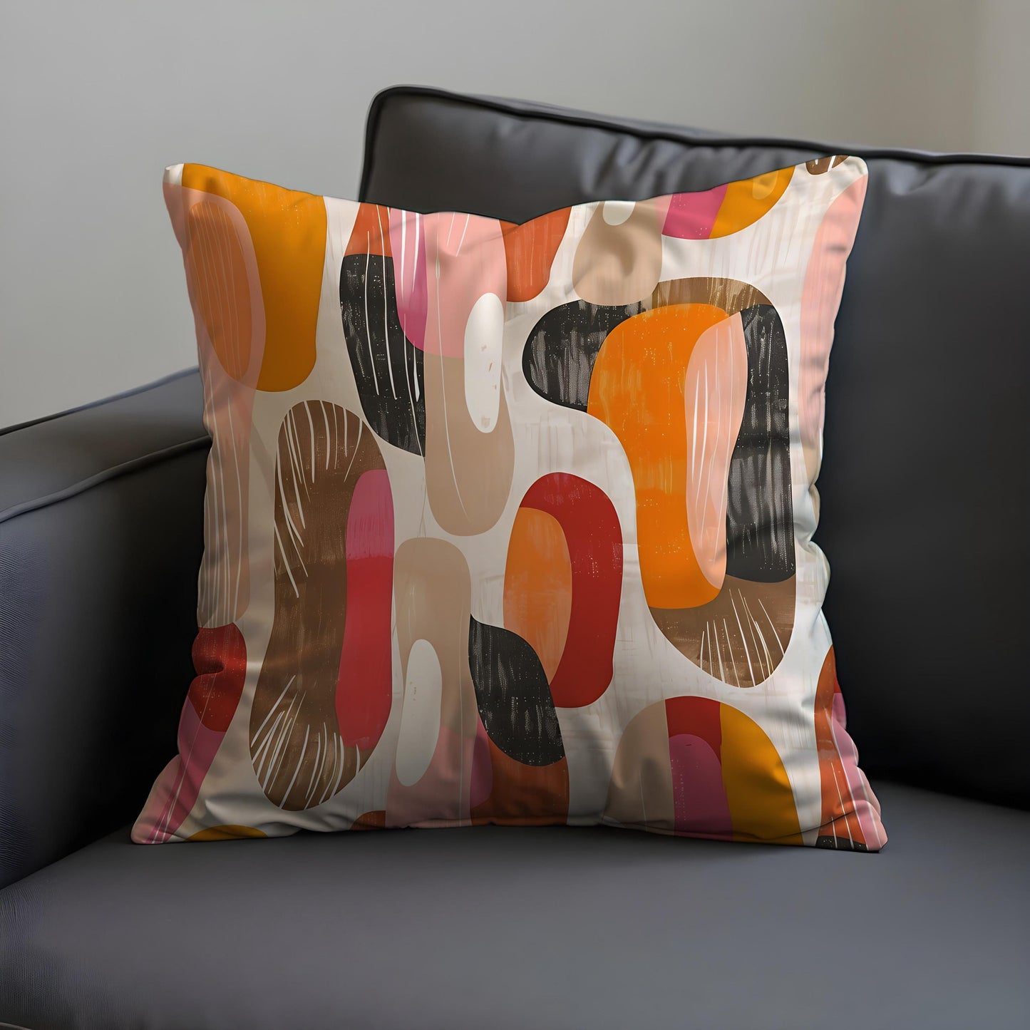 Modern Abstract Cushion Cover, Bold Organic Shapes Pillow Cover