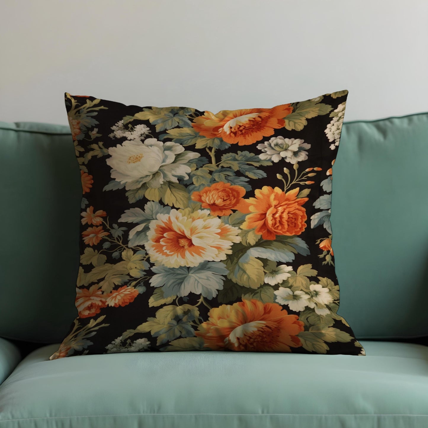 Classic Floral Pillow Cover, Bold Black Blooms Cushion Case