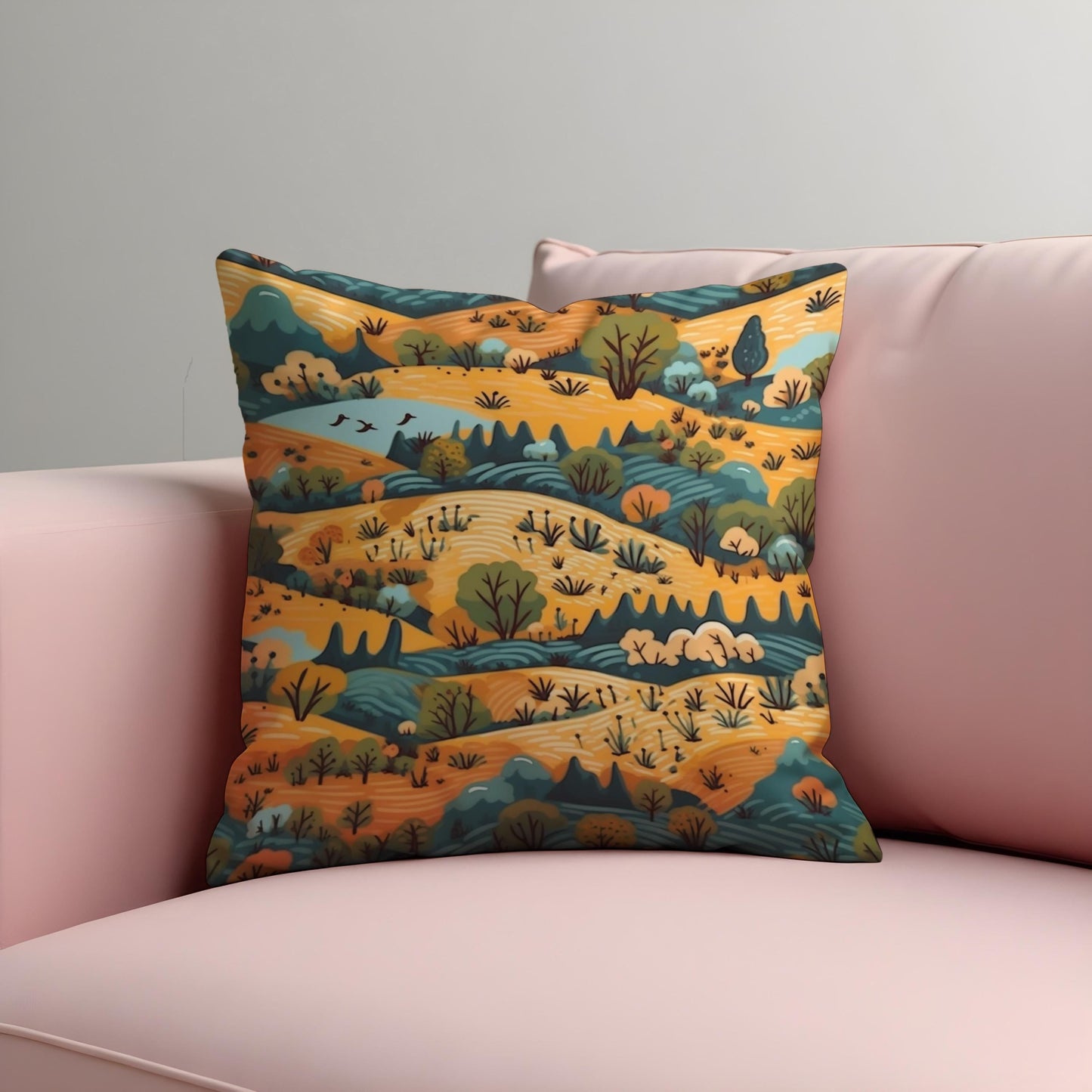 Whimsical Countryside Cushion Cover, Autumn Landscape Pillow Case