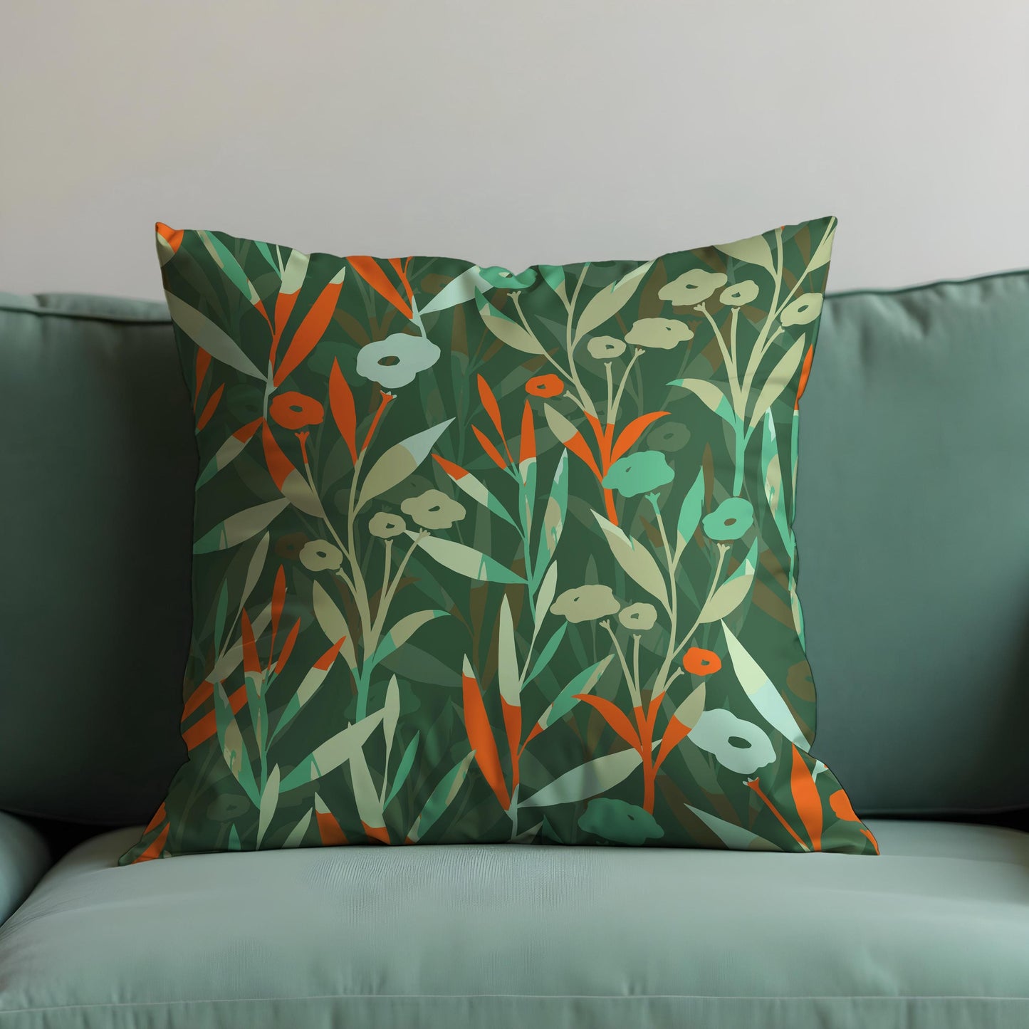 Green Botanical Throw Pillow Cover, Vibrant Floral Cushion Cover