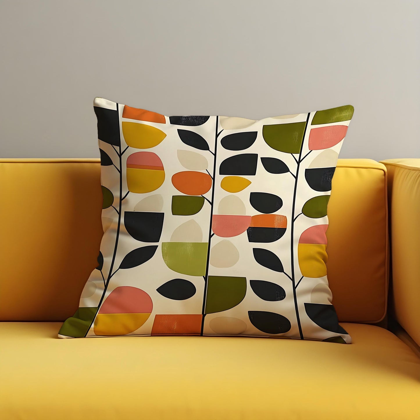 Mid Century Modern Leaf Print Cushion Cover, Retro Scandinavian Pillow Case