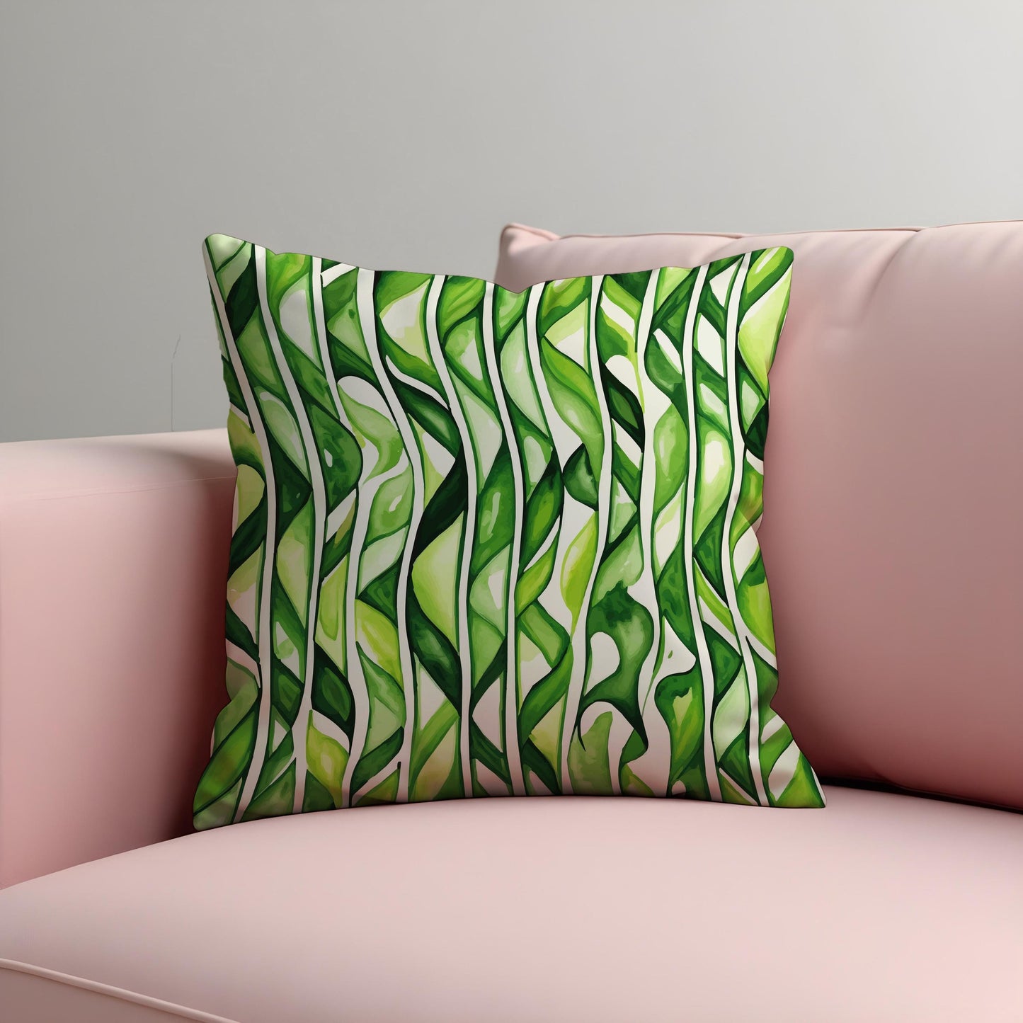 Tropical Green Leaves Cushion Cover, Watercolor Jungle Stripes Pillow Case