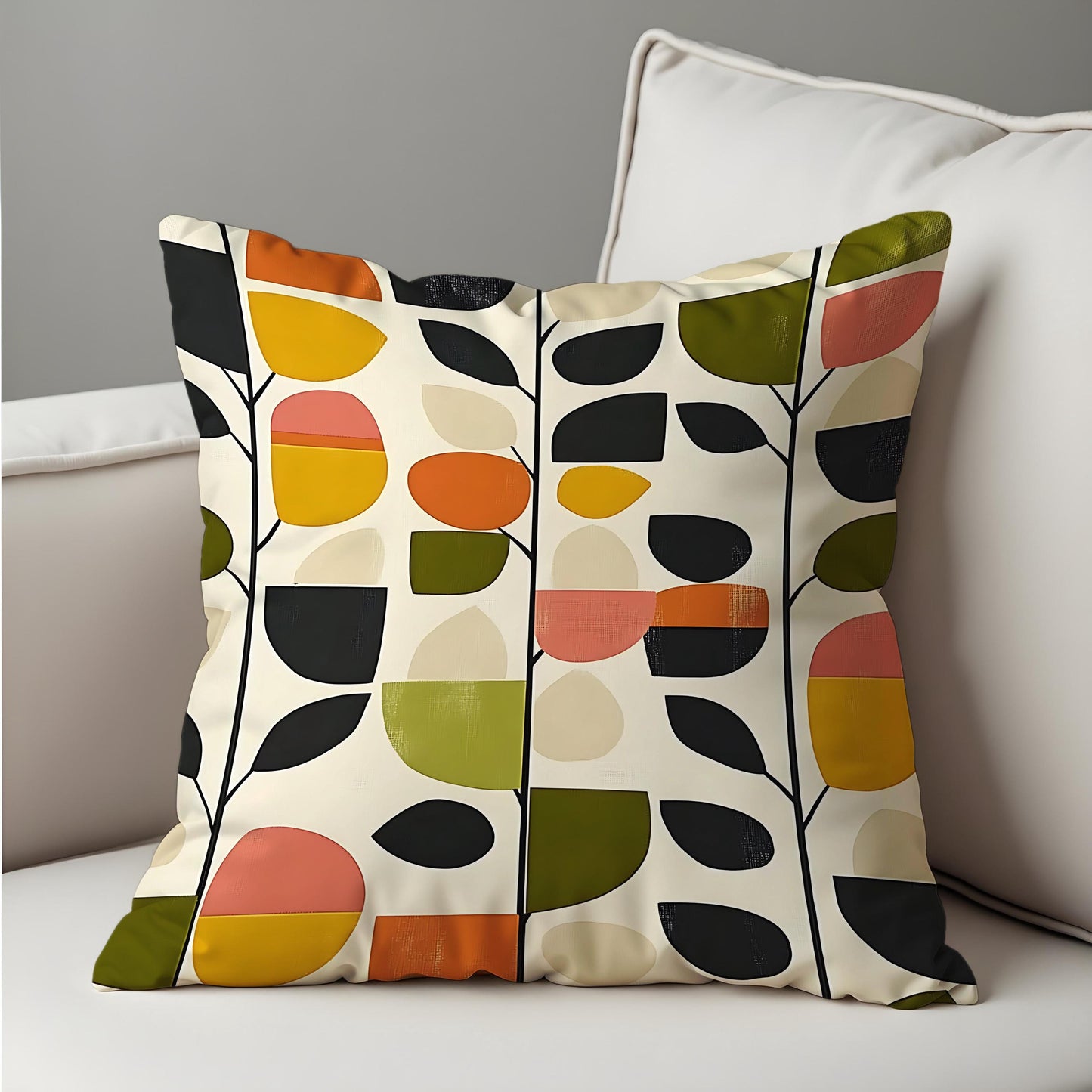 Mid Century Modern Leaf Print Cushion Cover, Retro Scandinavian Pillow Case