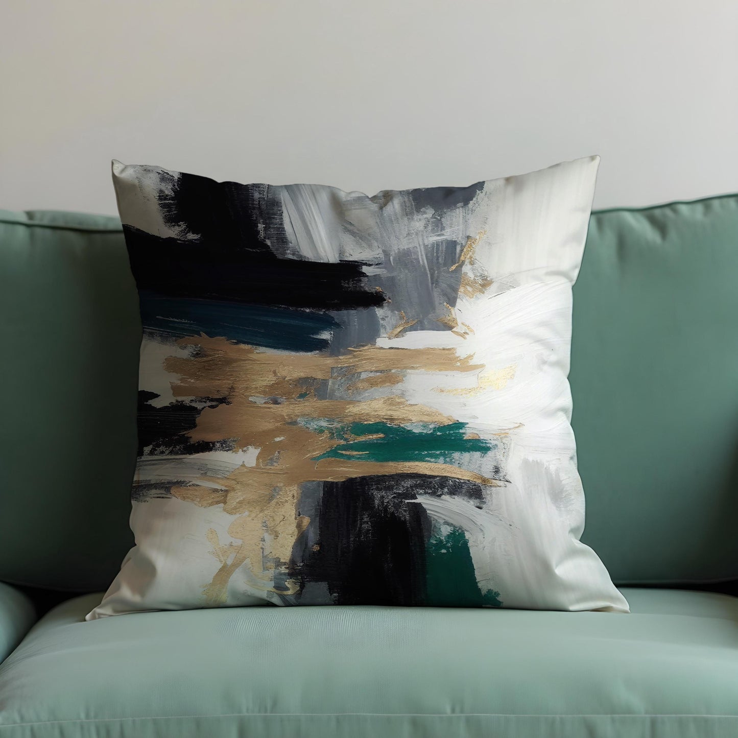 Abstract Brushstroke Cushion Cover, Black & Cream Modern Art Pillow Case