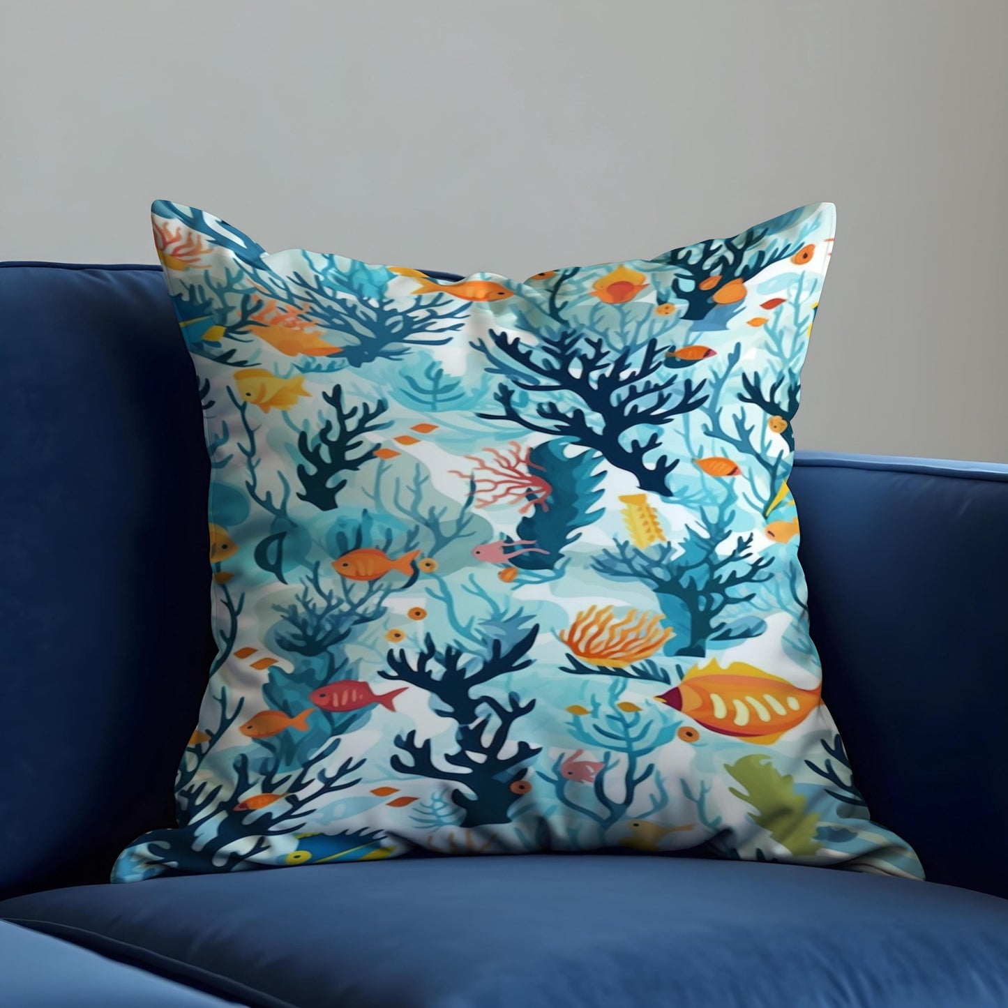 Underwater Coral Reef Cushion Cover, Fish and Sea Life Pillow Case
