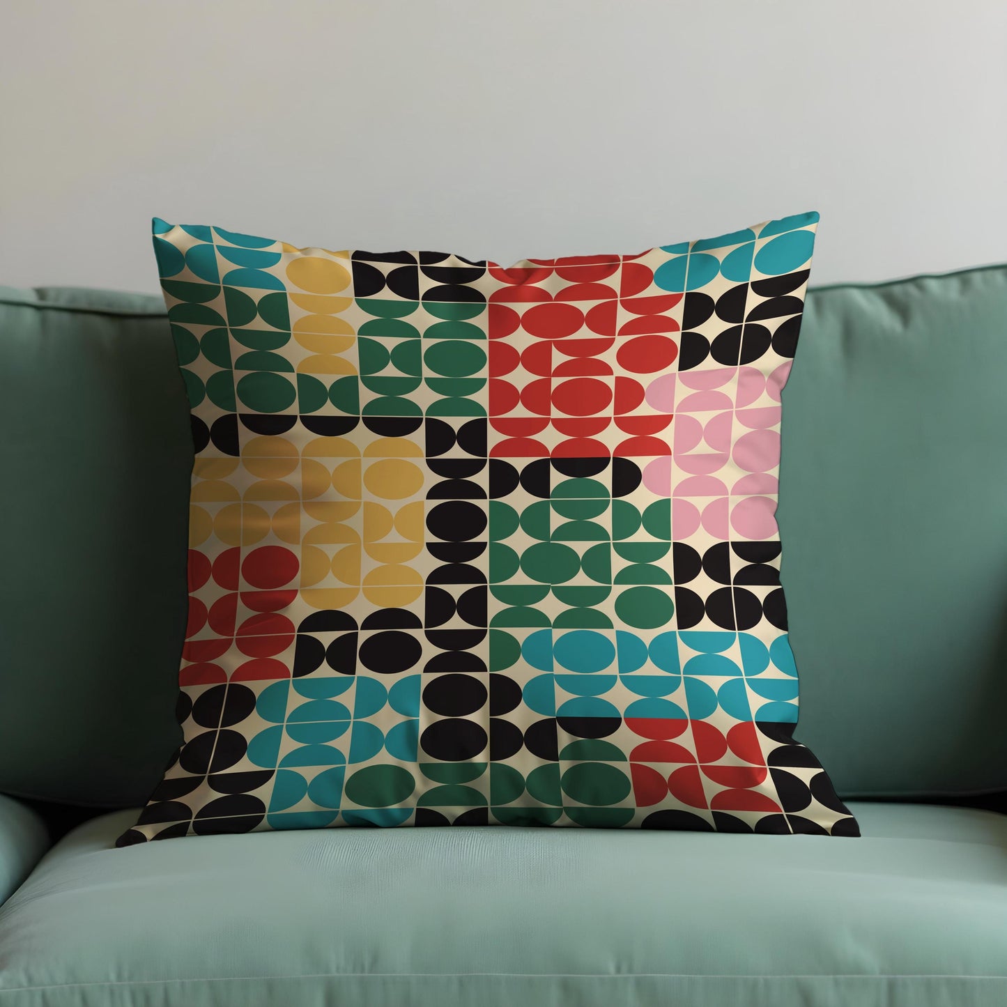 Retro Geometric Cushion Cover, Color Block Modern Mid Century Pillow Cover