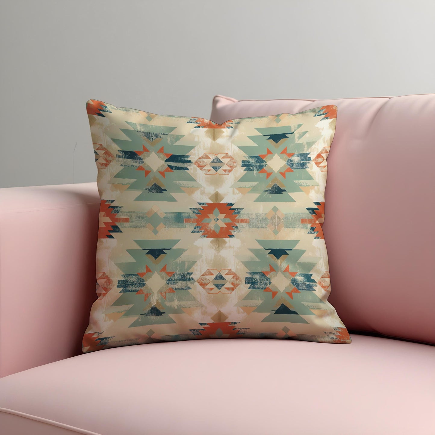 Southwestern Aztec Cushion Cover, Teal & Rust Tribal Pillow Case