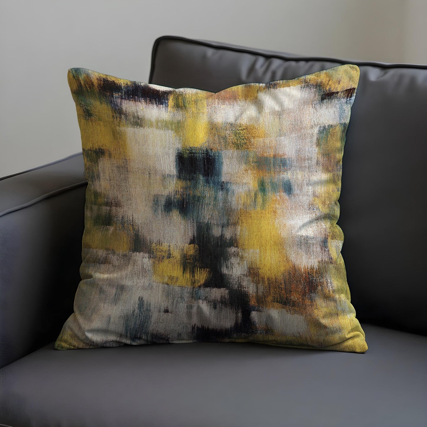 Textured Abstract Cushion Cover, Teal & Beige Brushstroke Pillow Case