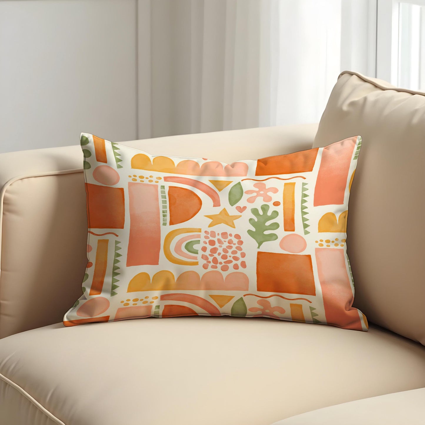 Boho Abstract Cushion Cover, Warm Terracotta Geometric Pillow Cover