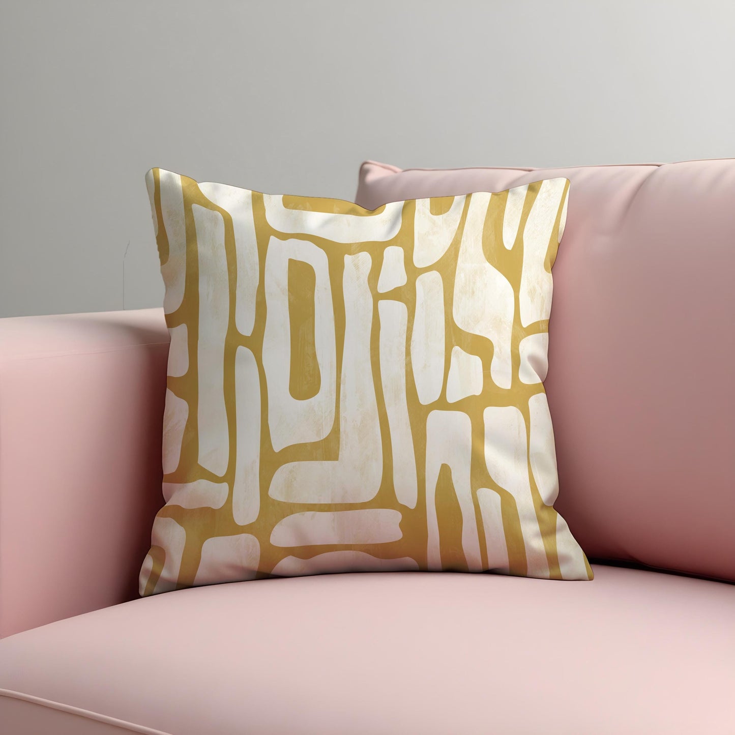 Modern Abstract Cushion Cover, Mustard Yellow Organic Line Pillow Case