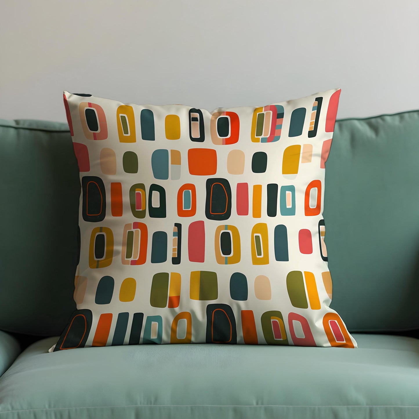 Retro Geometric Cushion Cover, Mid-Century Modern Blocks Pillow Case