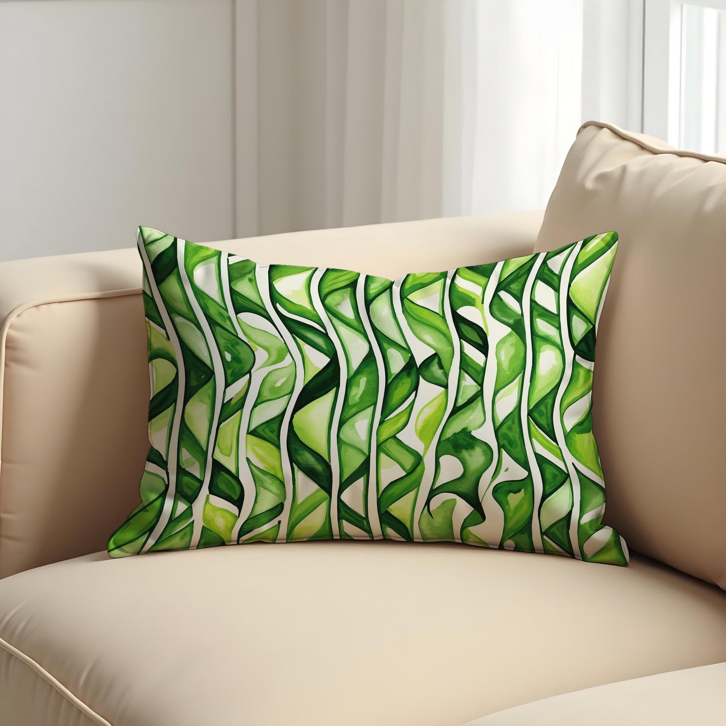 Tropical Green Leaves Cushion Cover, Watercolor Jungle Stripes Pillow Case