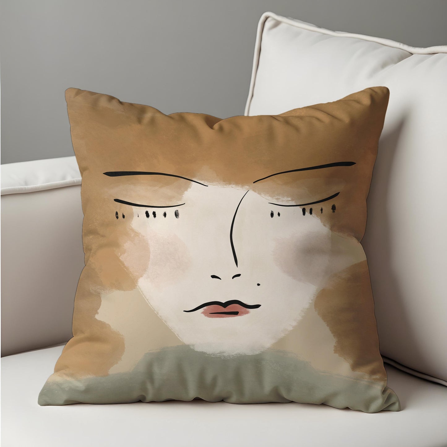 Abstract Face Art Cushion Cover, Minimalist Line Drawing Pillow Cover