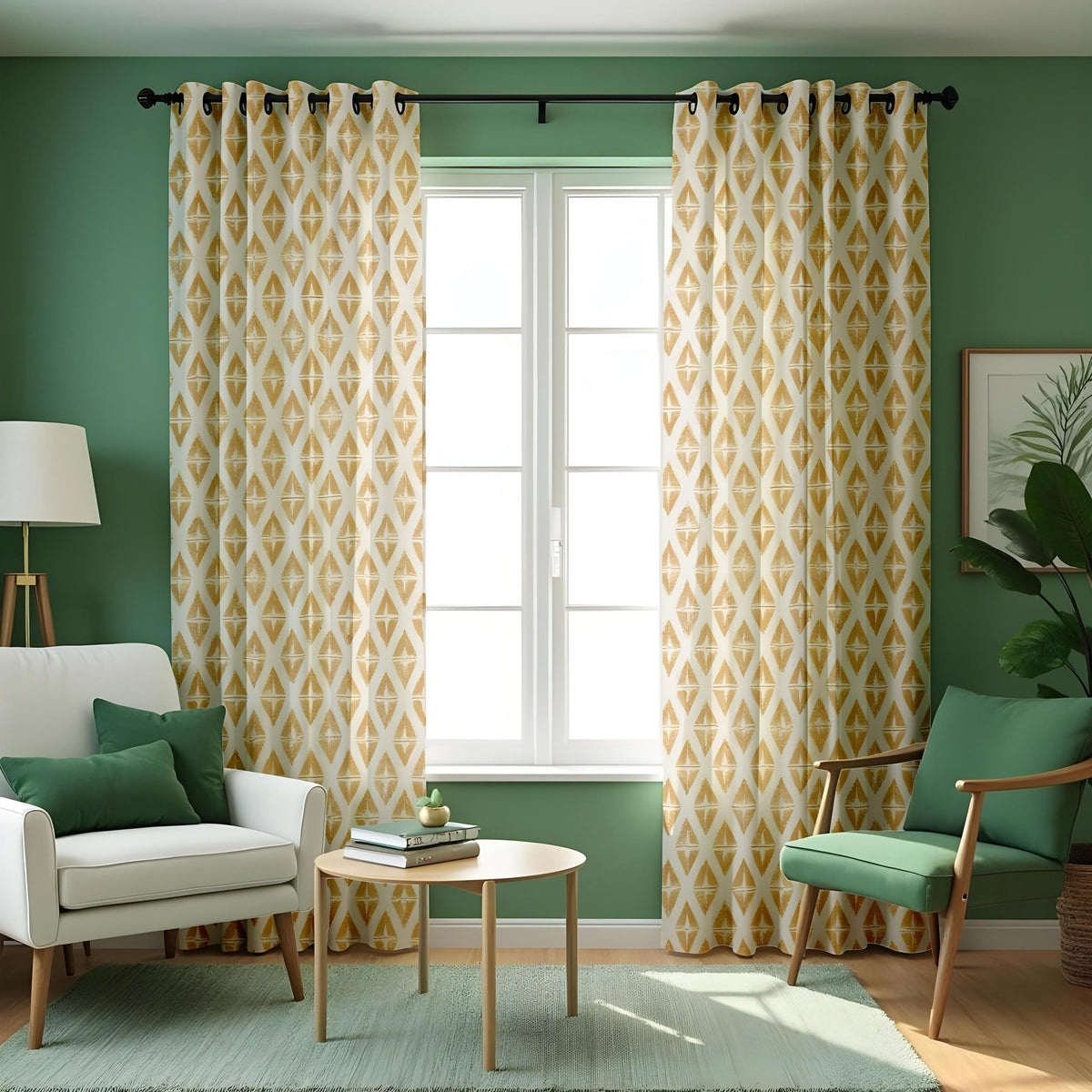 Beige Geometric Curtains, Neutral Minimalist Window Drapes