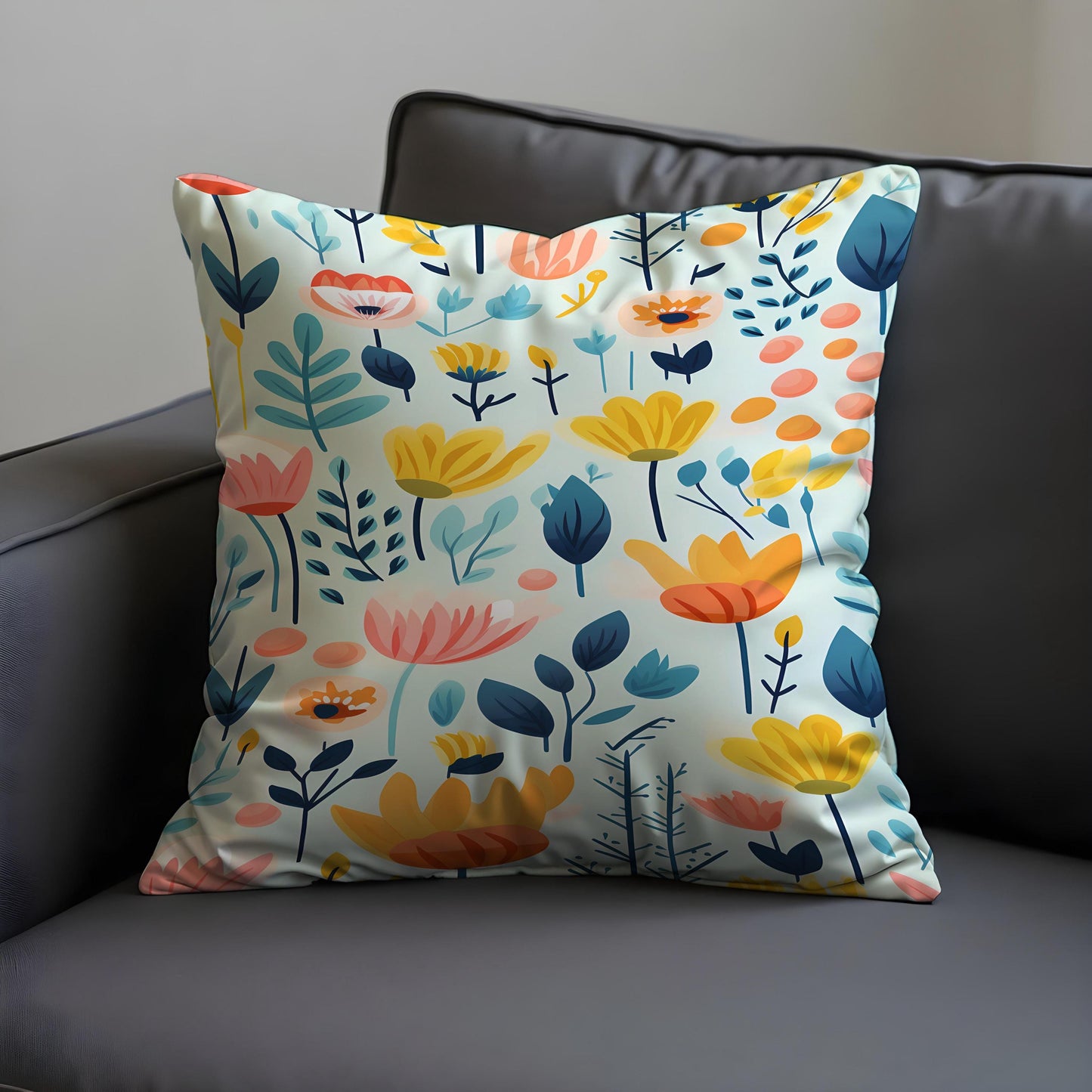 Modern Floral Cushion Cover, Vibrant Flower Pattern Pillow Case