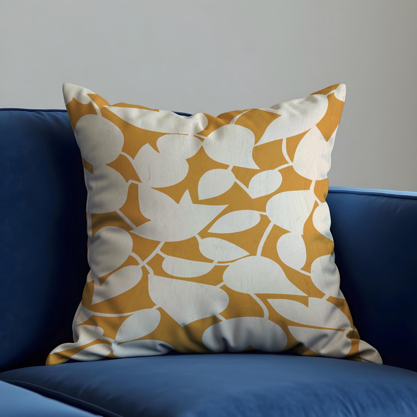 Retro Mustard Leaf Cushion Cover, Mid-Century Modern Abstract Pillowcase