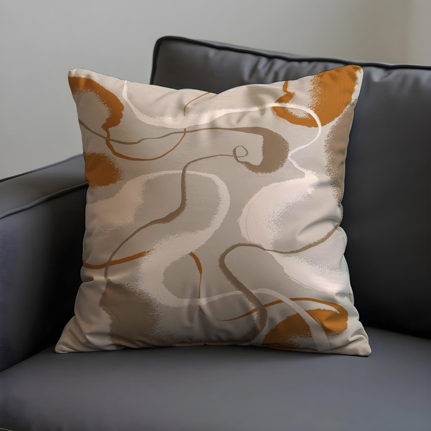 Abstract Beige & Terracotta Pillow Cover, Swirl Pattern Cushion Case