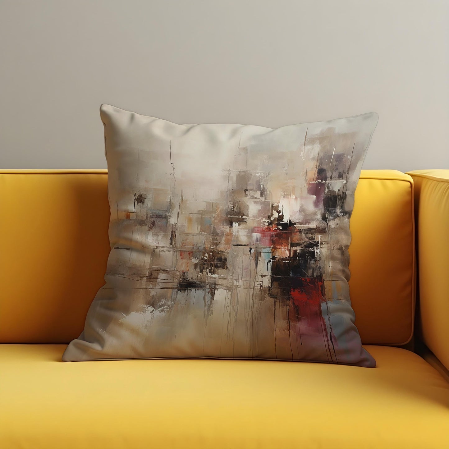 Modern Abstract Cityscape Cushion Cover, Paint Effect Throw Pillow Cover